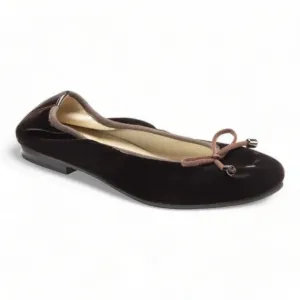 1536 - Brown Velvet Flats for Girl by London Kids