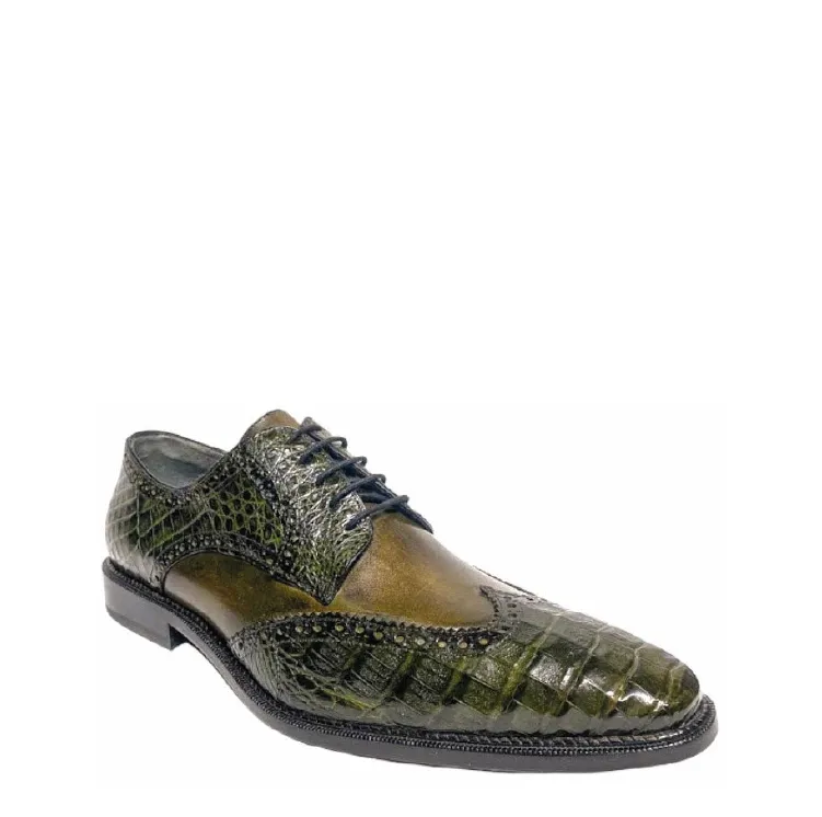 6B1FWBV - Cuadra green dress caiman leather wingtip derby shoes for men