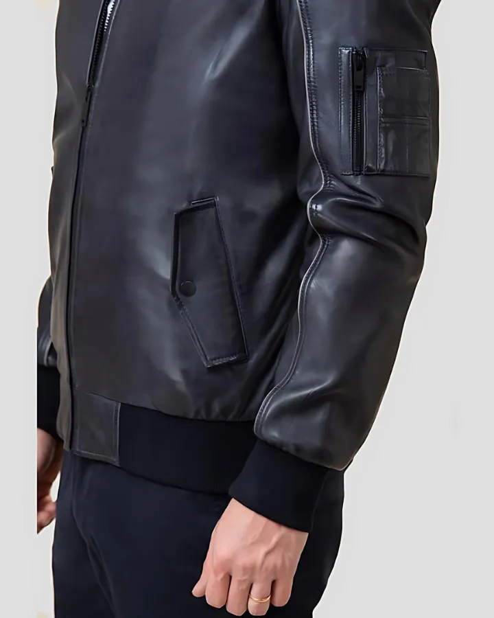 Abramo Black Bomber Lambskin Leather Jacket