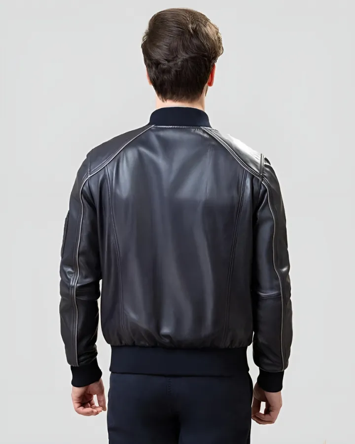 Abramo Black Bomber Lambskin Leather Jacket