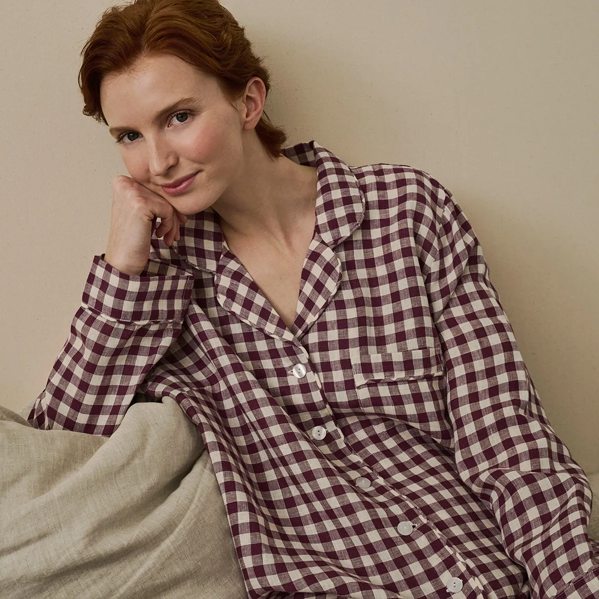 Berry Gingham Linen Night Shirt