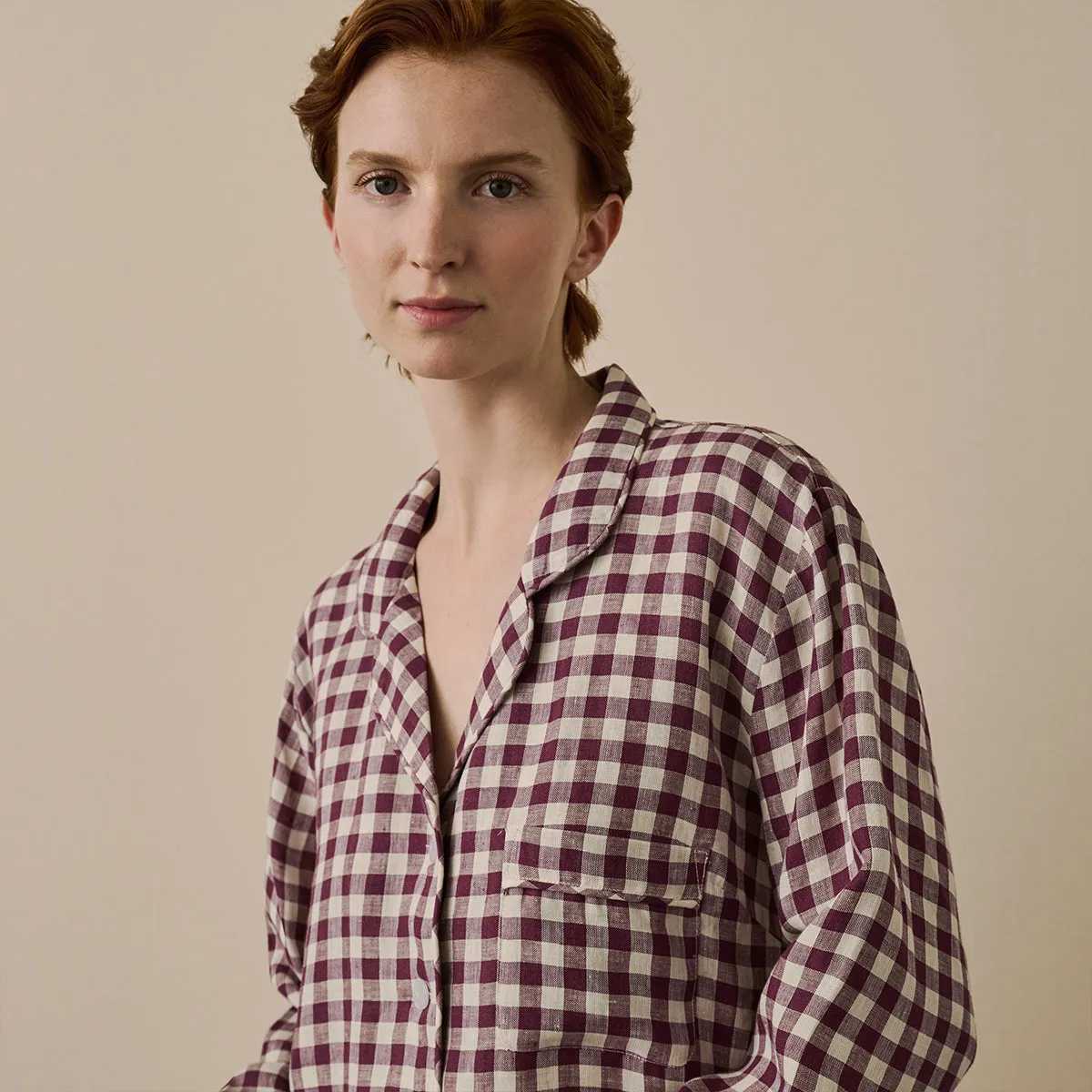 Berry Gingham Linen Night Shirt