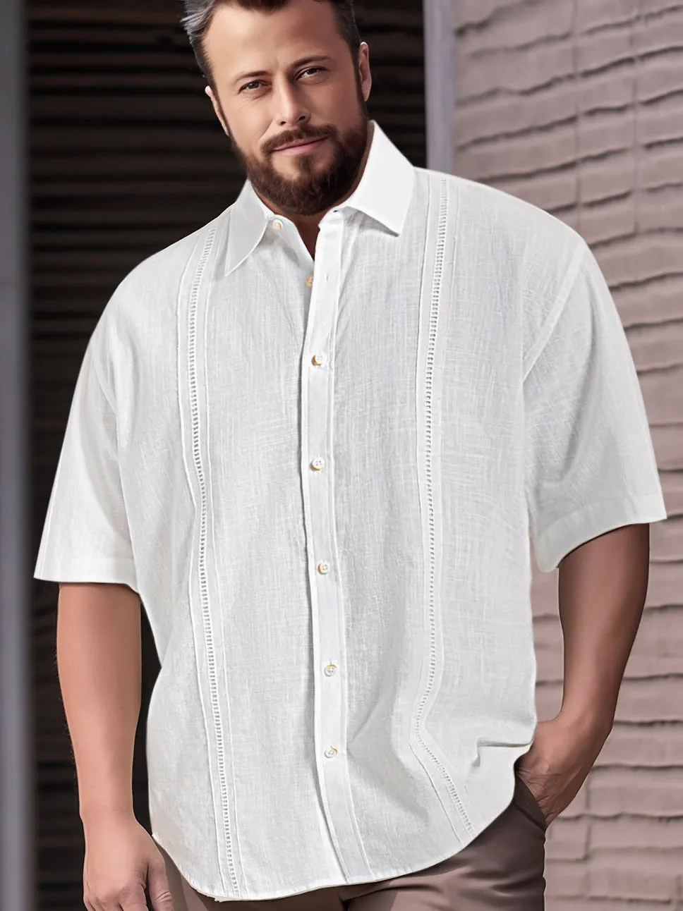 Big & Tall Cotton Linen Short Sleeve Shirts Casual Lightweight Button Down Shirts with Pocket