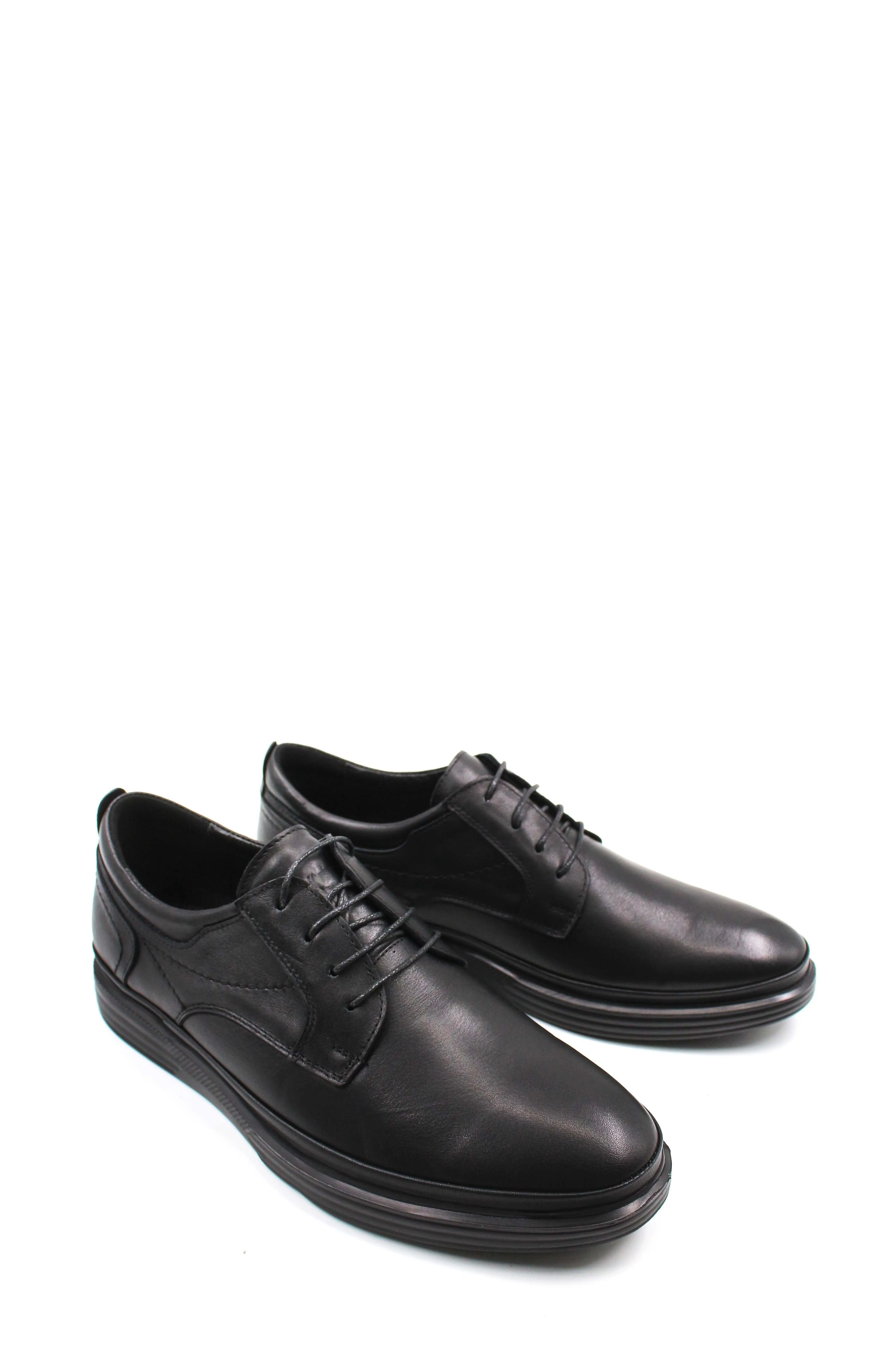 Black Leather Casual Derby Shoes-Wessi