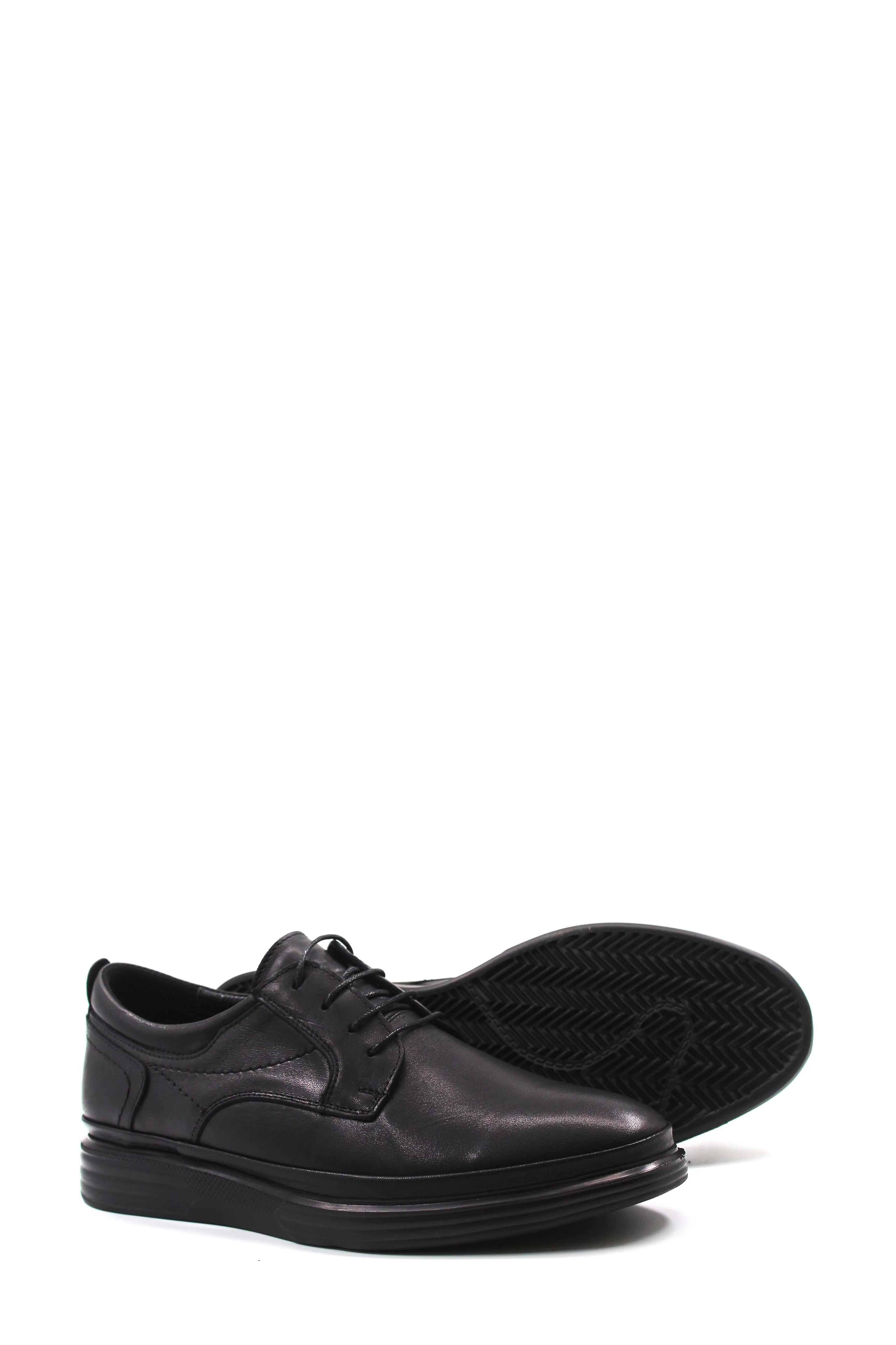 Black Leather Casual Derby Shoes-Wessi