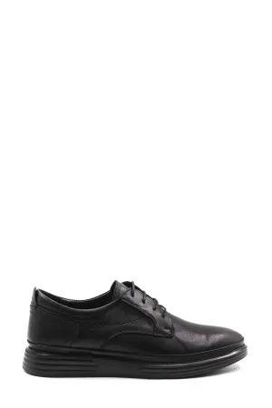 Black Leather Casual Derby Shoes-Wessi