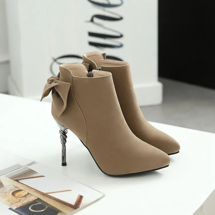 Bowtie Thin High Heels PU Leather Ankle Boots