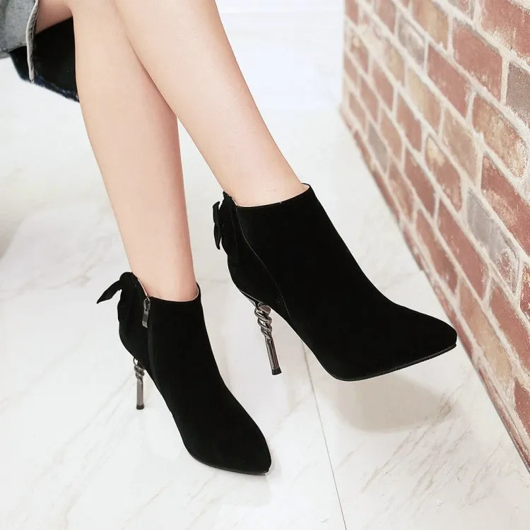 Bowtie Thin High Heels PU Leather Ankle Boots