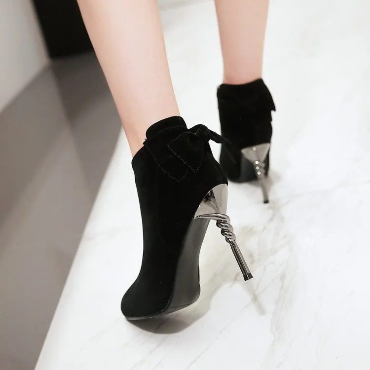 Bowtie Thin High Heels PU Leather Ankle Boots