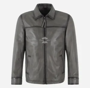 BRIAR Men's Collared Leather Jacket In Charcoal Grey with Wax