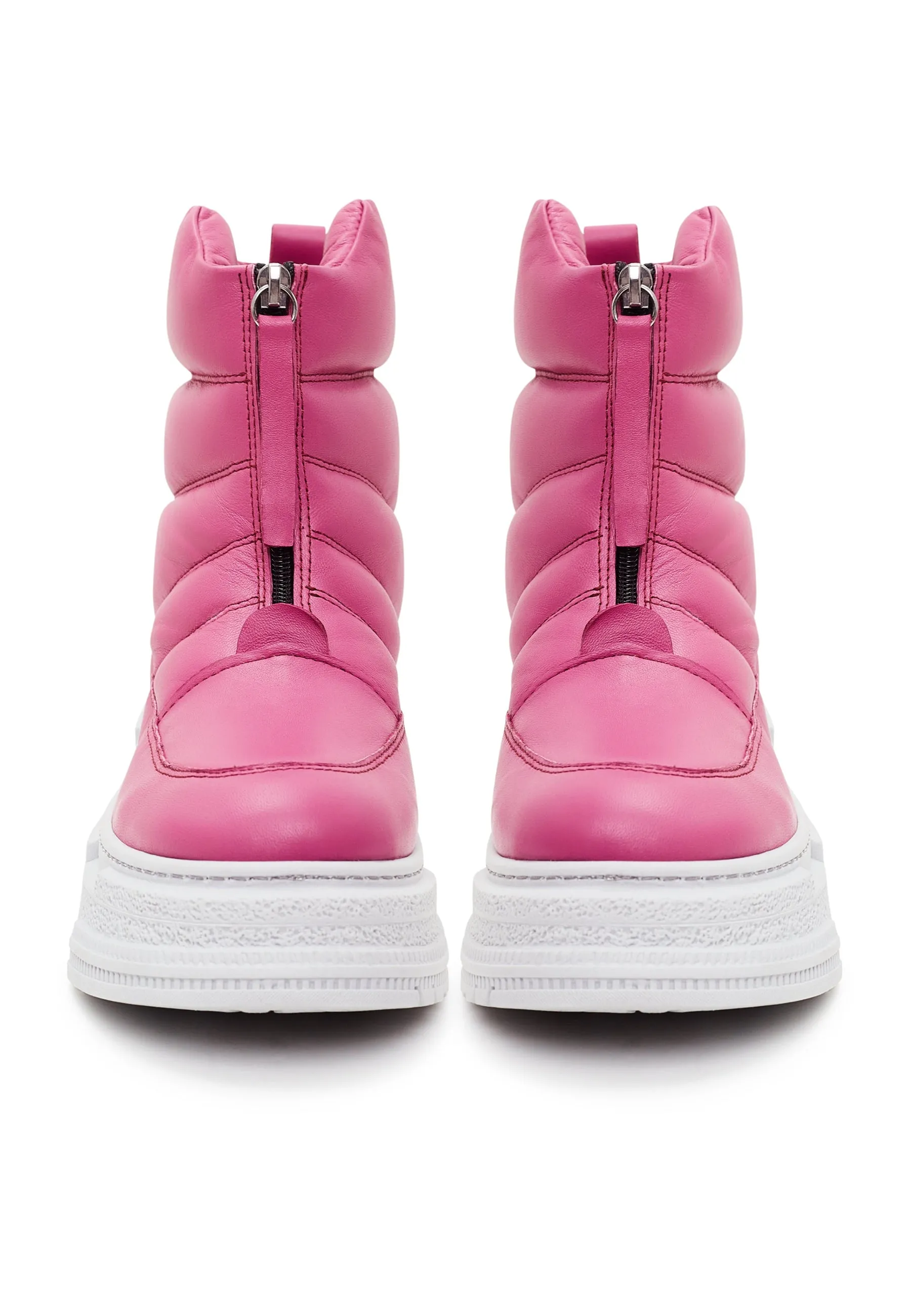 Chunky Quilted Ankle Boots - Fuchsia