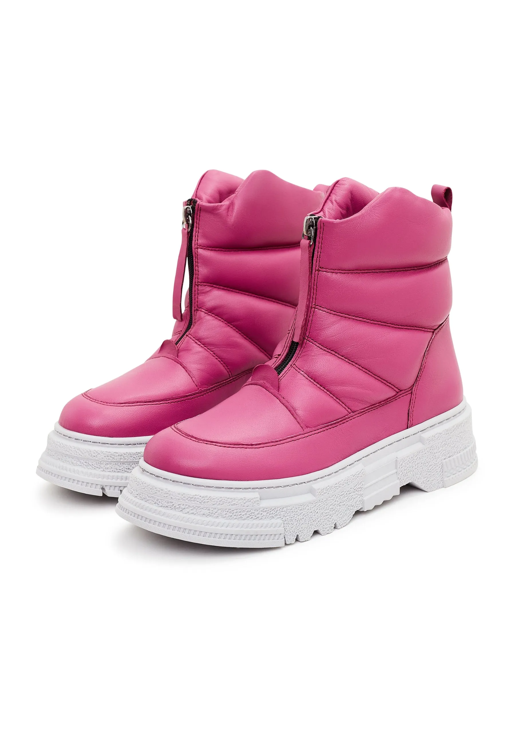 Chunky Quilted Ankle Boots - Fuchsia