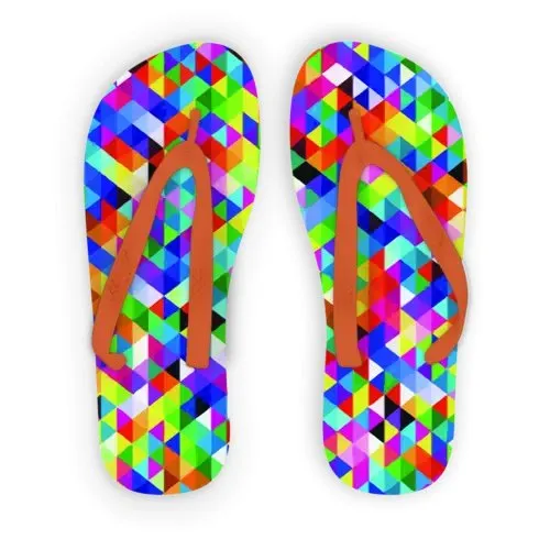 Colorful Geometric Blast Adult Flip Flops - Durable Foam, Soft Fabric Coating