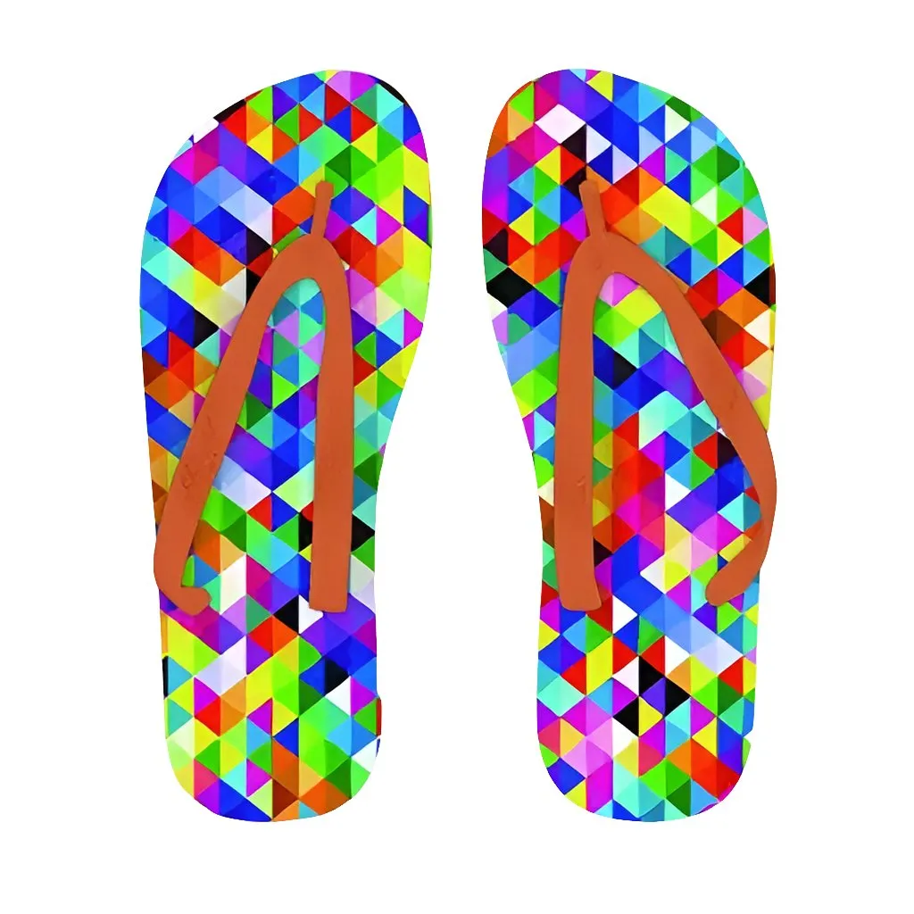 Colorful Geometric Blast Adult Flip Flops - Durable Foam, Soft Fabric Coating