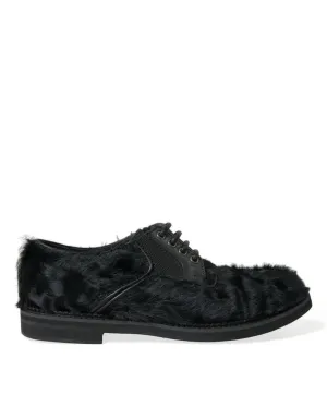 Dolce & Gabbana Black Fur Leather Lace Up Derby Dress Shoes