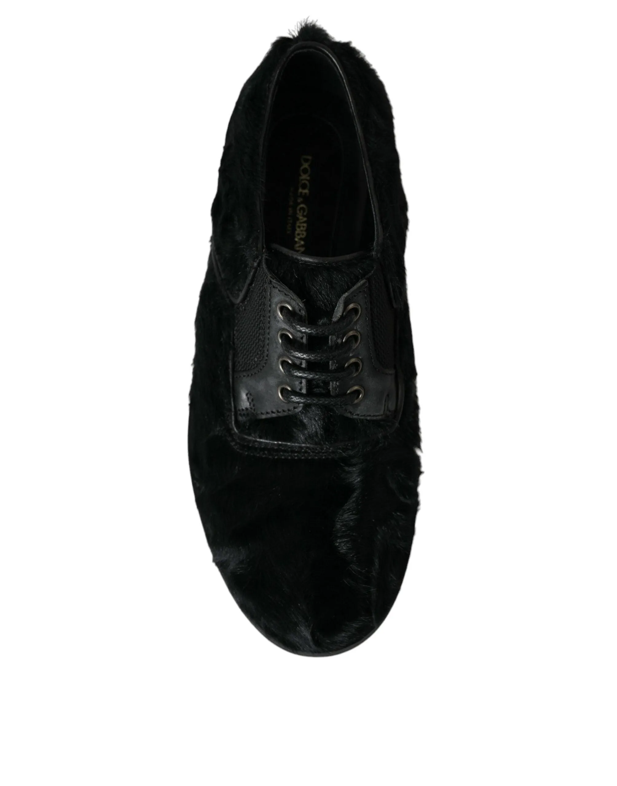 Dolce & Gabbana Black Fur Leather Lace Up Derby Dress Shoes