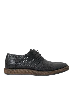 Dolce & Gabbana Black Woven Goat Leather Lace Up Derby Shoes