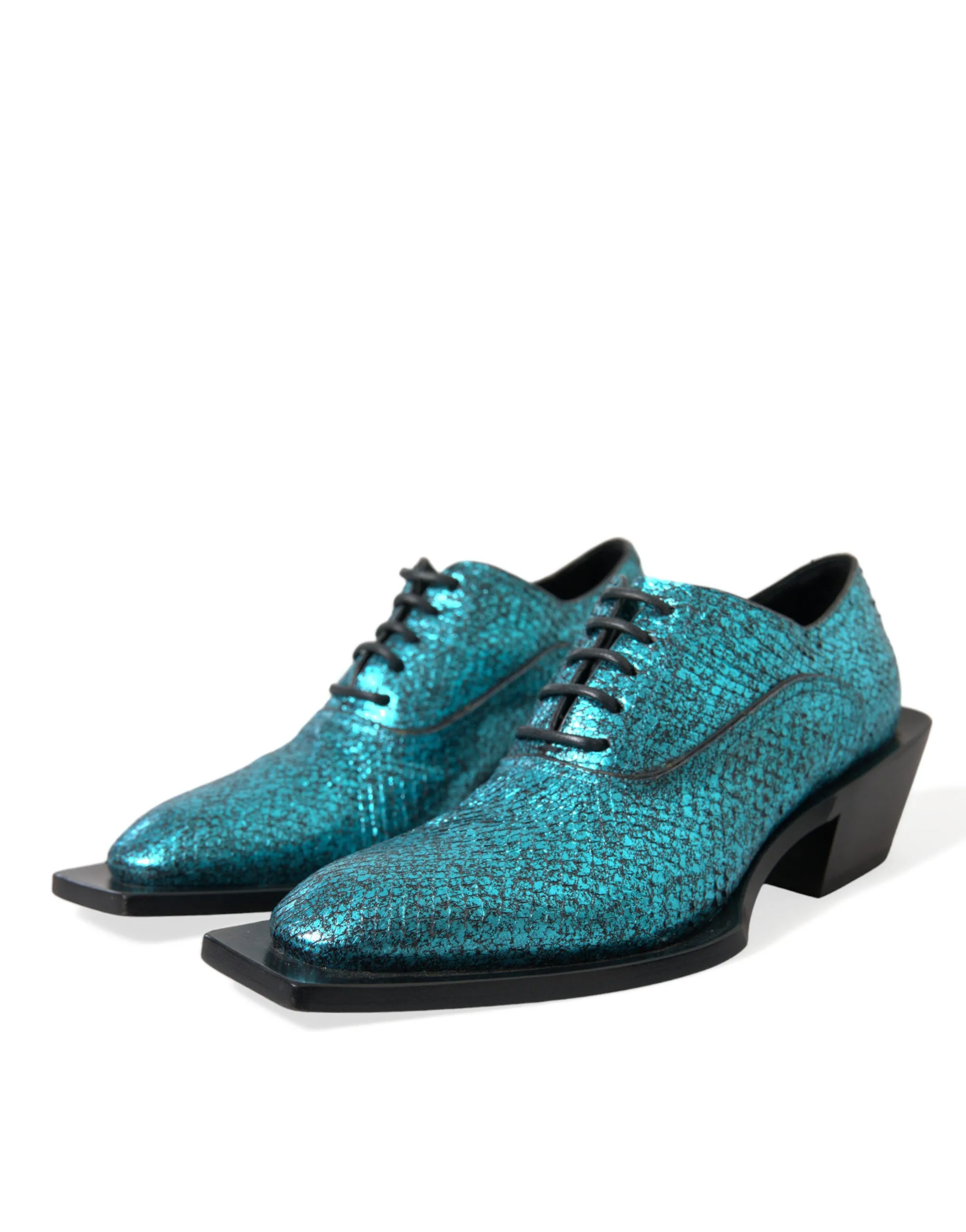 Dolce & Gabbana Teal Derby Block Heel Shoes