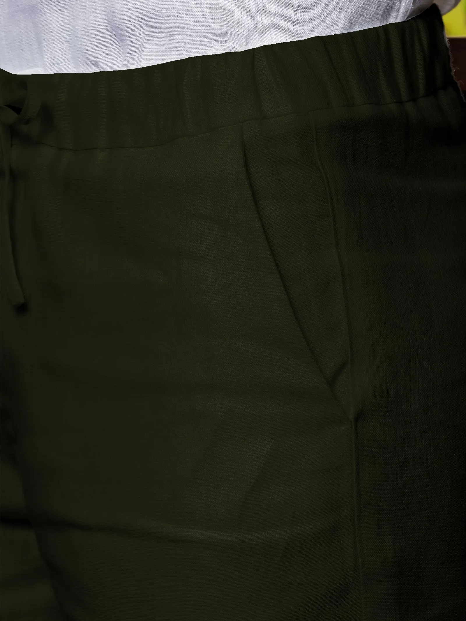 Draw String Pure Linen Shorts - Dark Green