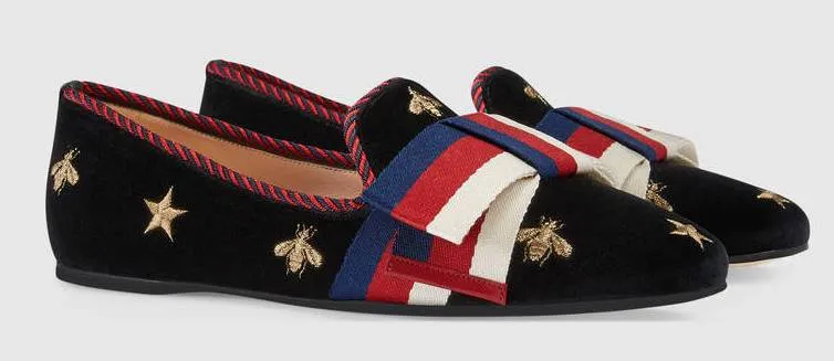 Embroidered Velvet Ballet Flat with Sylvie Bow