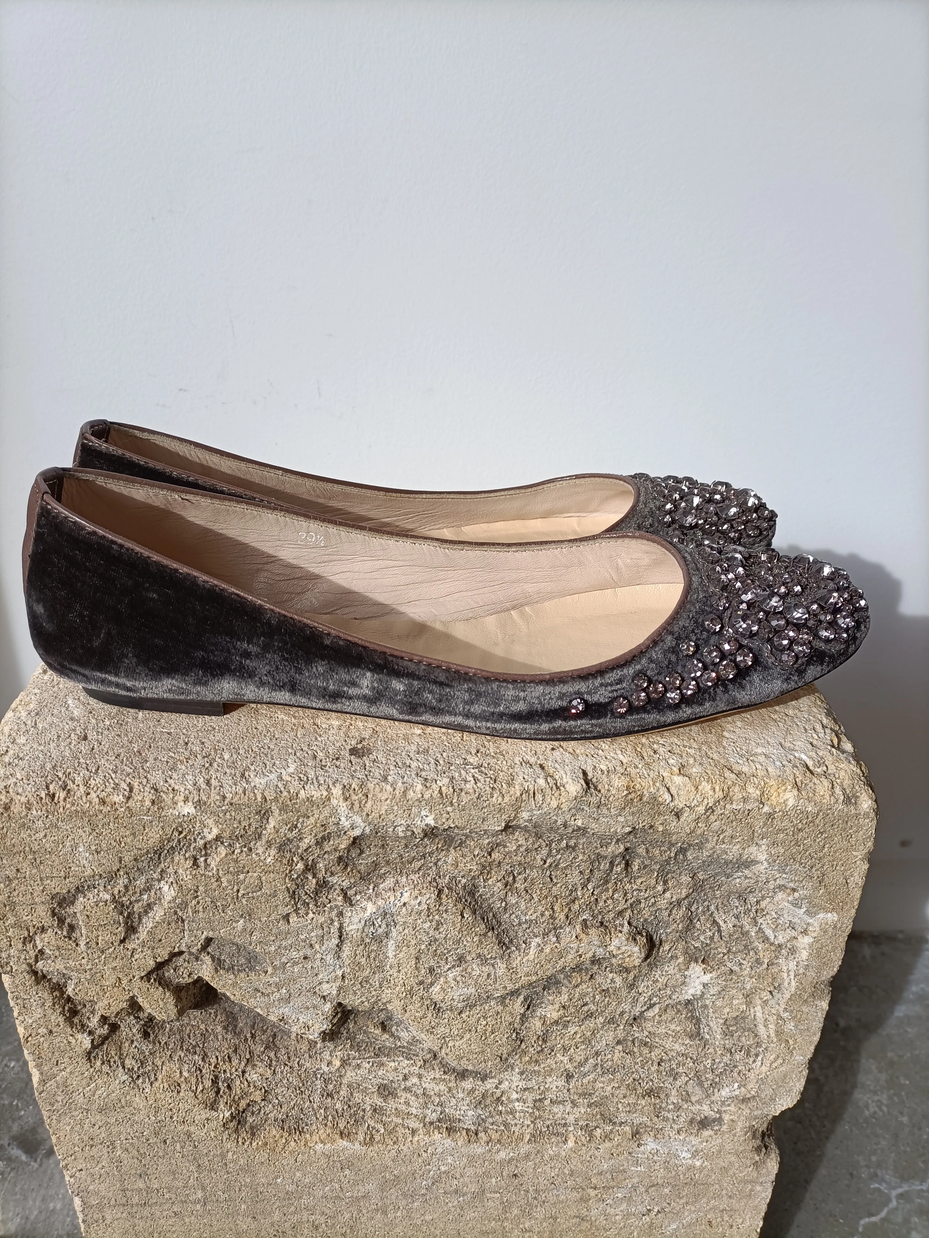 Emma Hope - Charcoal Velvet Jewelled Ballet Flats - Size 39.5