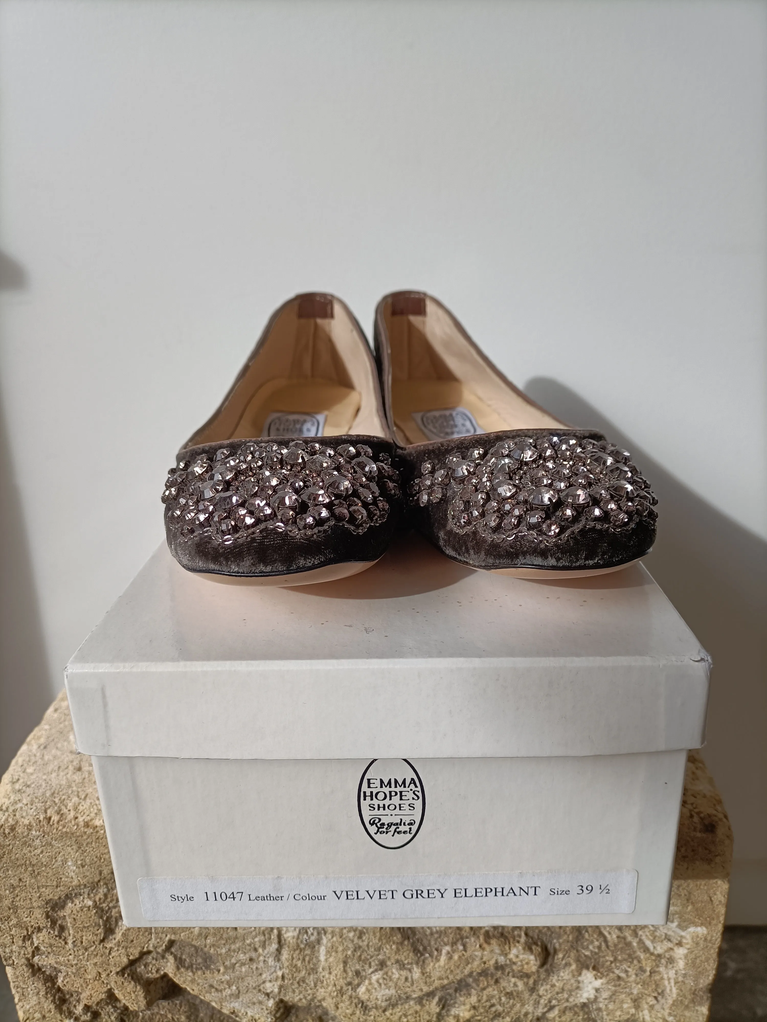 Emma Hope - Charcoal Velvet Jewelled Ballet Flats - Size 39.5