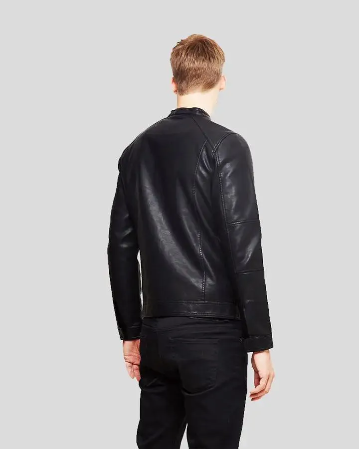 Eric Black Leather Racer Jacket