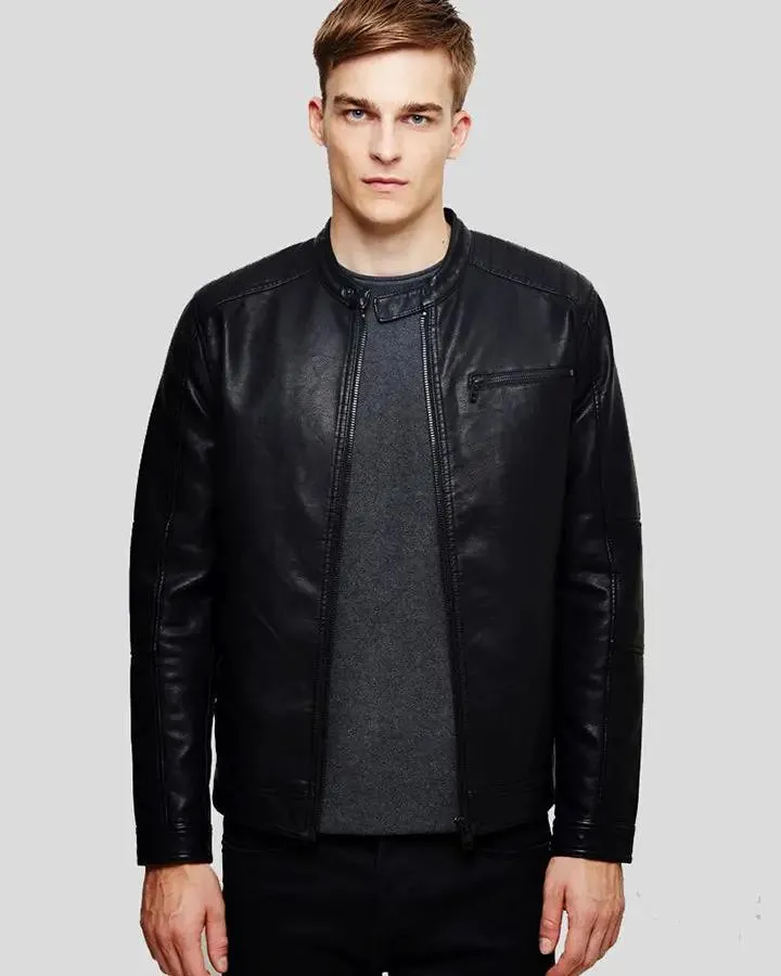 Eric Black Leather Racer Jacket