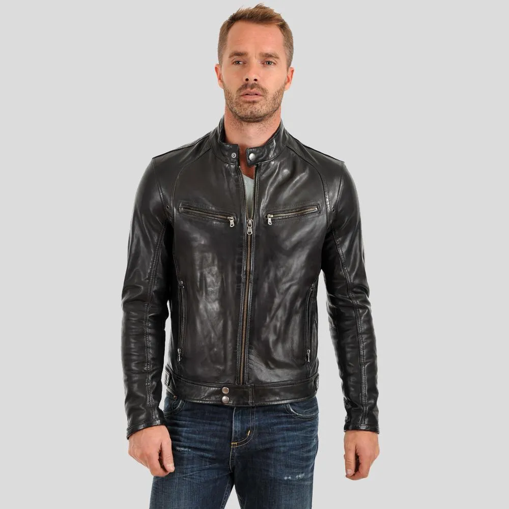 Evan Black Motorcycle Leather Jacket