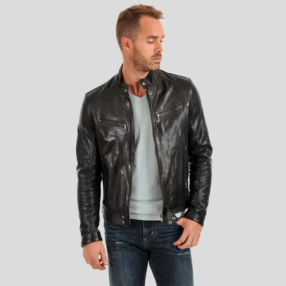 Evan Black Motorcycle Leather Jacket