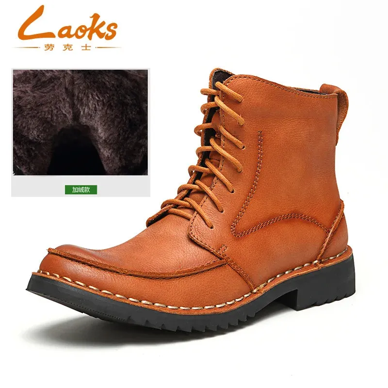 Genuine Leather Men's Winter Ankle Snow Boots | Fashion Footwear Shoes for Men | Casual Warm Work Boots