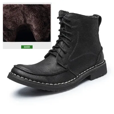 Genuine Leather Men's Winter Ankle Snow Boots | Fashion Footwear Shoes for Men | Casual Warm Work Boots