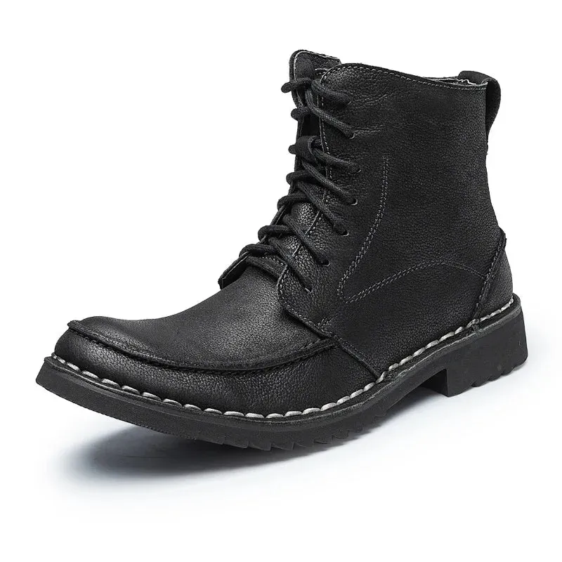 Genuine Leather Men's Winter Ankle Snow Boots | Fashion Footwear Shoes for Men | Casual Warm Work Boots