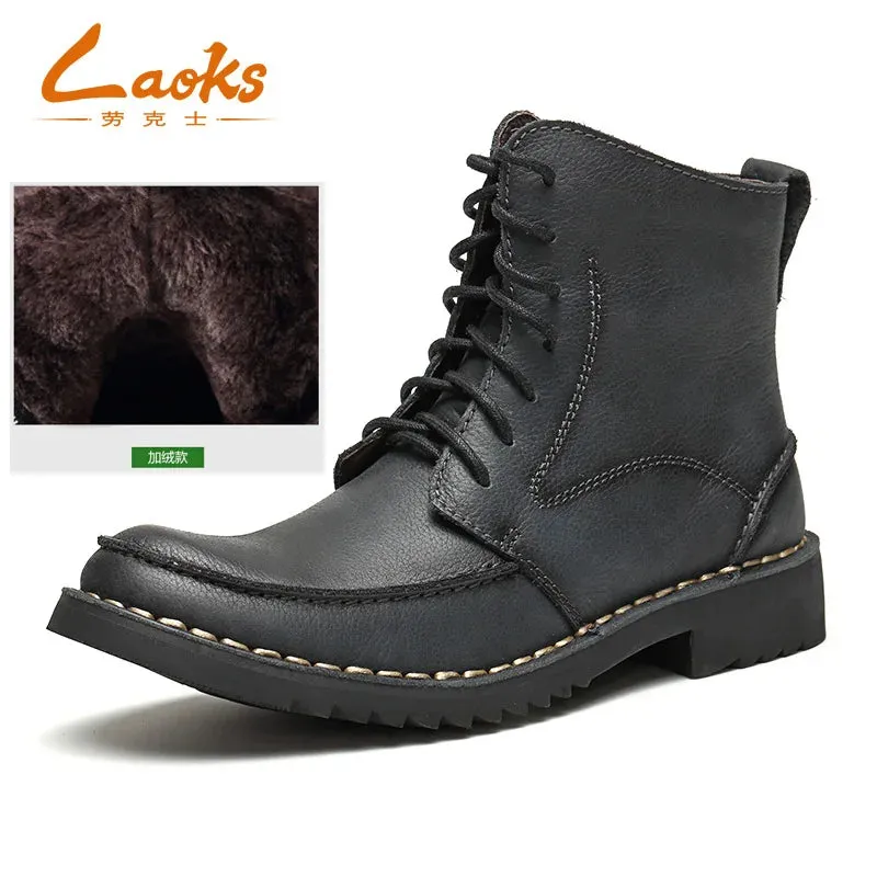 Genuine Leather Men's Winter Ankle Snow Boots | Fashion Footwear Shoes for Men | Casual Warm Work Boots