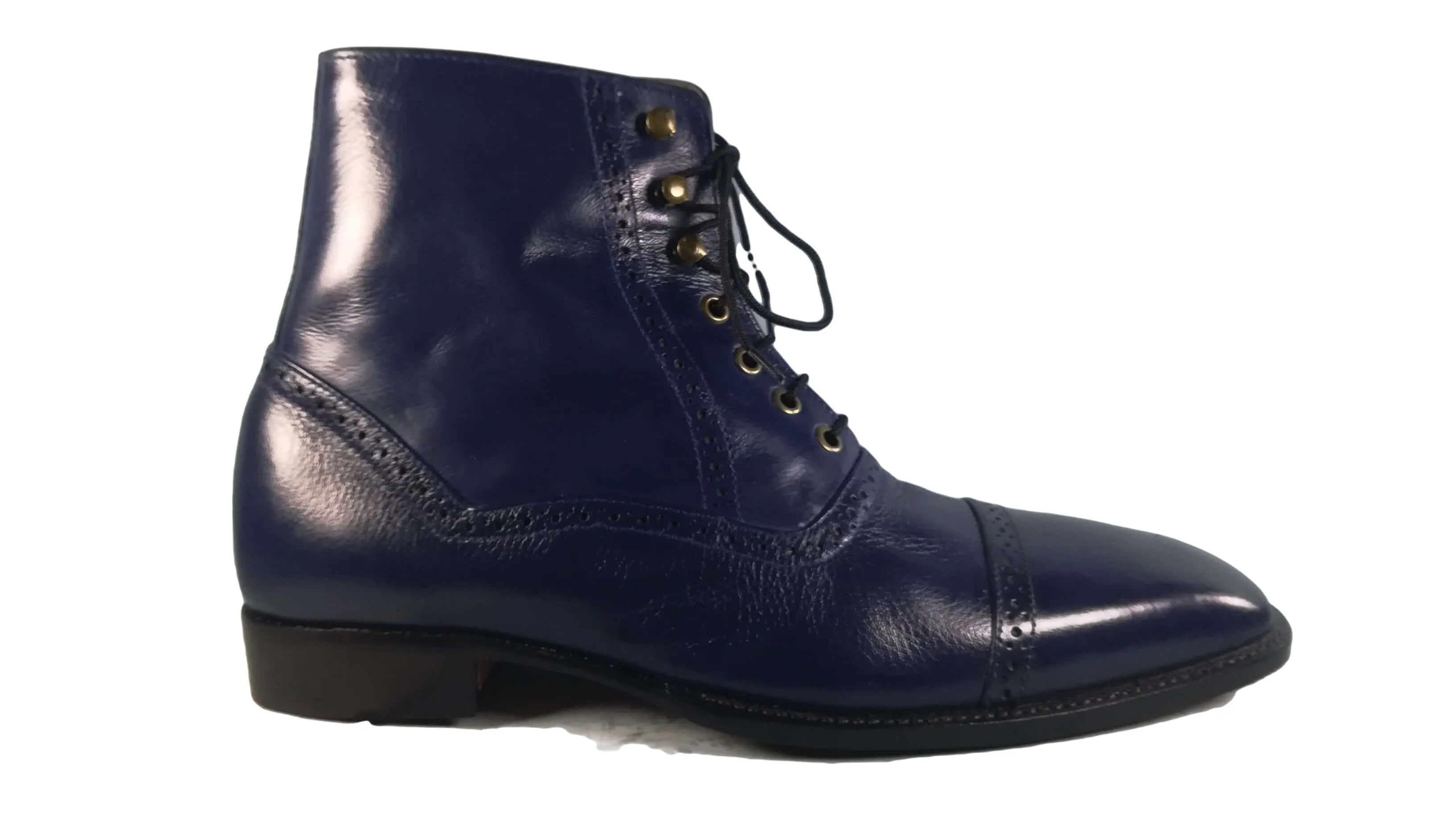 Handmade Men's Blue Cap Toe Leather Ankle Boots, Men Fashion Designer Boots