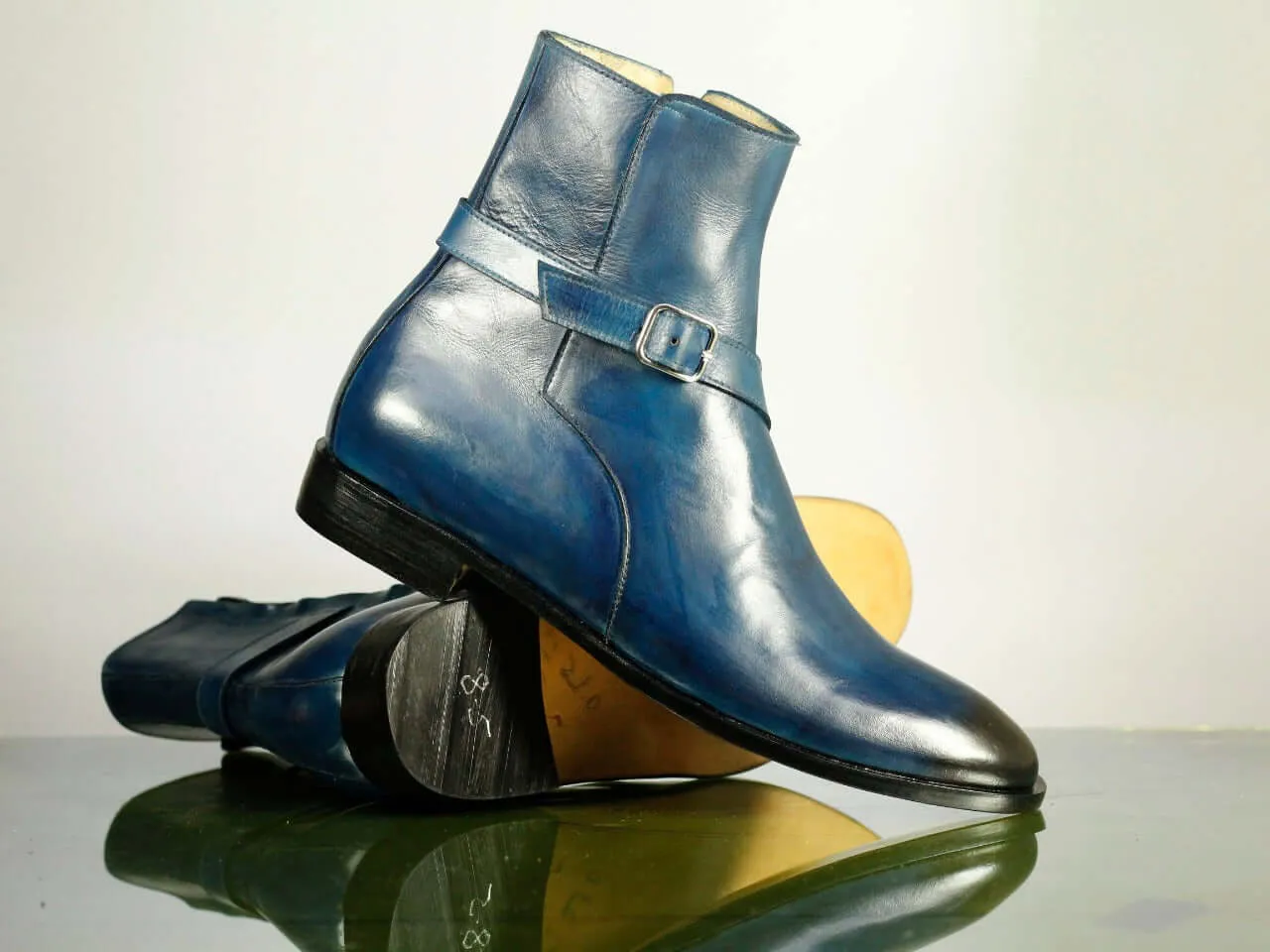 Handmade Men's Blue Leather Jodhpur Boots, Men Ankle Boots, Men Designer Boots