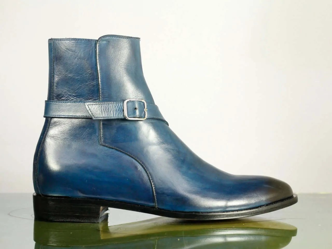 Handmade Men's Blue Leather Jodhpur Boots, Men Ankle Boots, Men Designer Boots