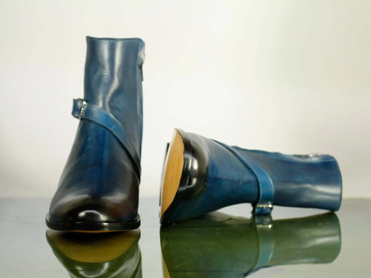 Handmade Men's Blue Leather Jodhpur Boots, Men Ankle Boots, Men Designer Boots