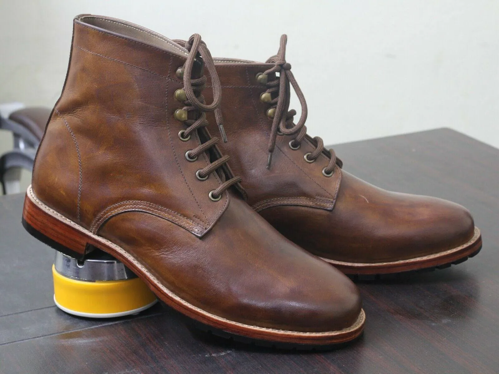 Handmade Men's Brown Leather Chukka Lace Up Boots, Men Ankle Boots, Men Designer Fashion Boots