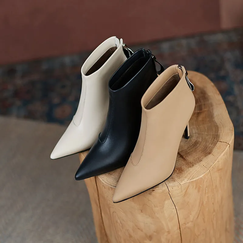 Ina Stiletto Heel Beige Ankle Boots