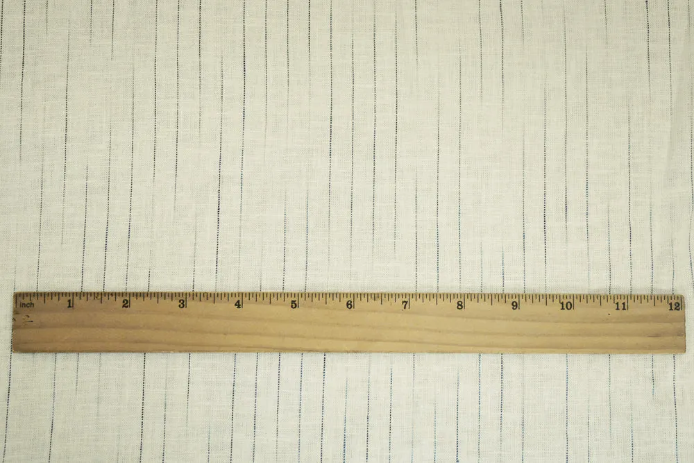 Ivory-Blue Stripe Linen Shirting Woven Fabric