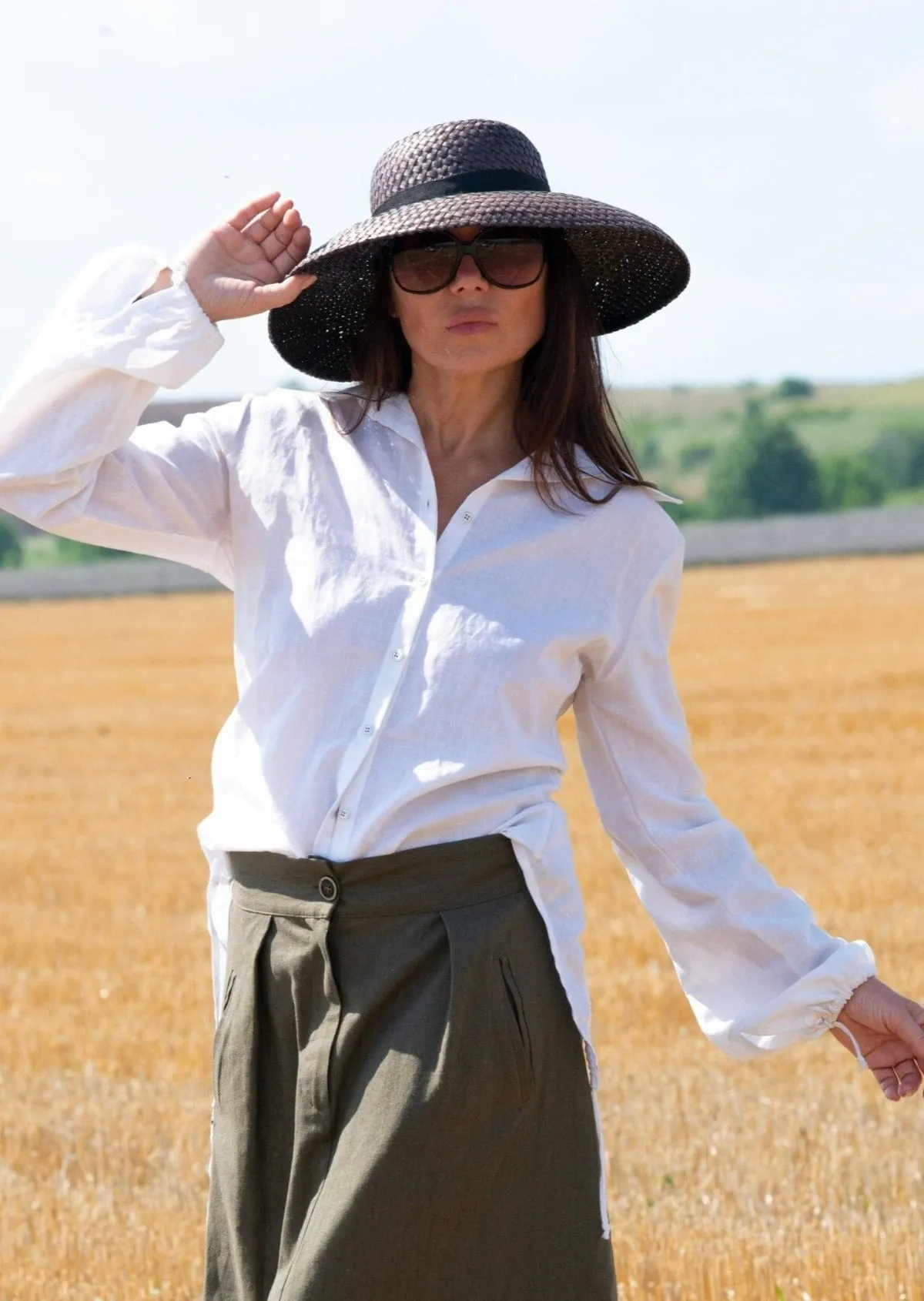 JENNA Linen Shirt with Fashion back and Long sleeves