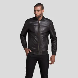 Kyros Black Bomber Genuine Leather Jacket