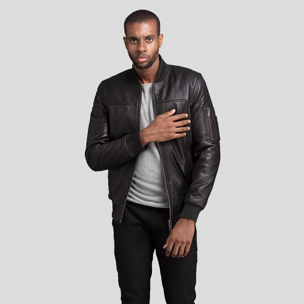 Kyros Black Bomber Genuine Leather Jacket