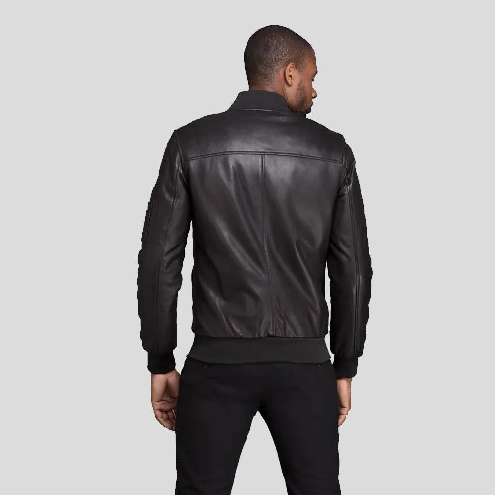 Kyros Black Bomber Genuine Leather Jacket