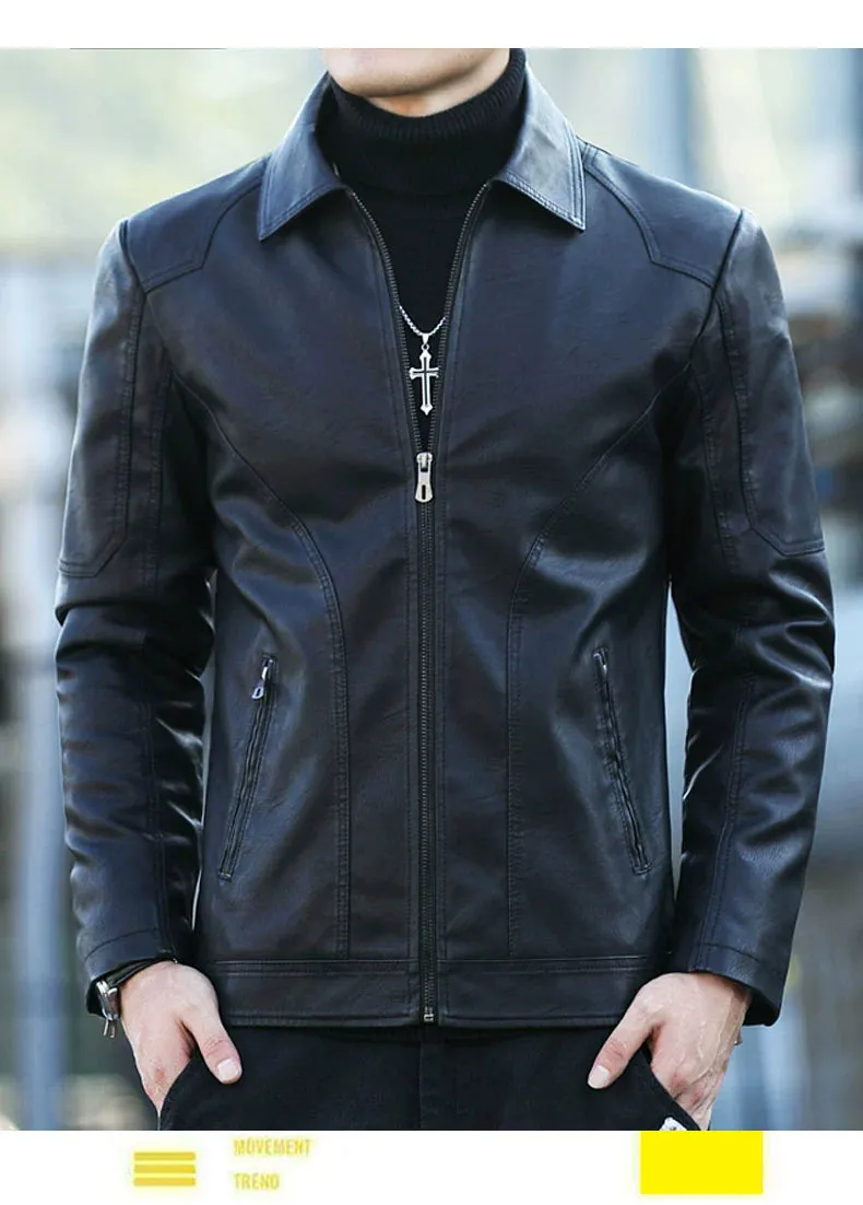 Lapel Korean Style Trendy Slim-Fit Handsome Menswear Leather Jacket