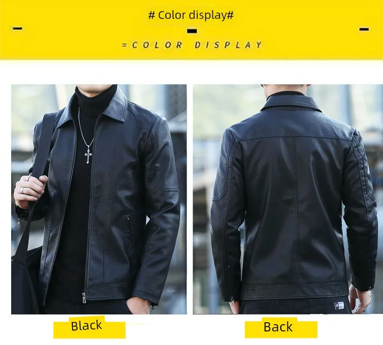 Lapel Korean Style Trendy Slim-Fit Handsome Menswear Leather Jacket