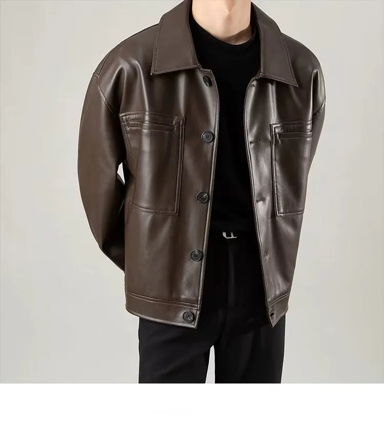 Lightly Mature Retro Loose Fashion Brand Handsome Leather Jacket