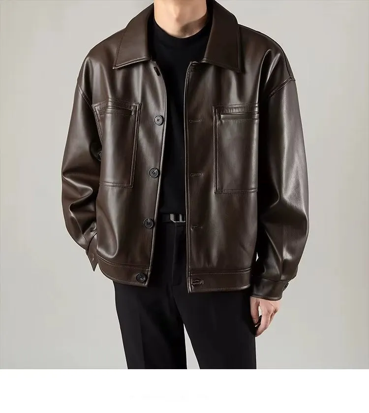 Lightly Mature Retro Loose Fashion Brand Handsome Leather Jacket