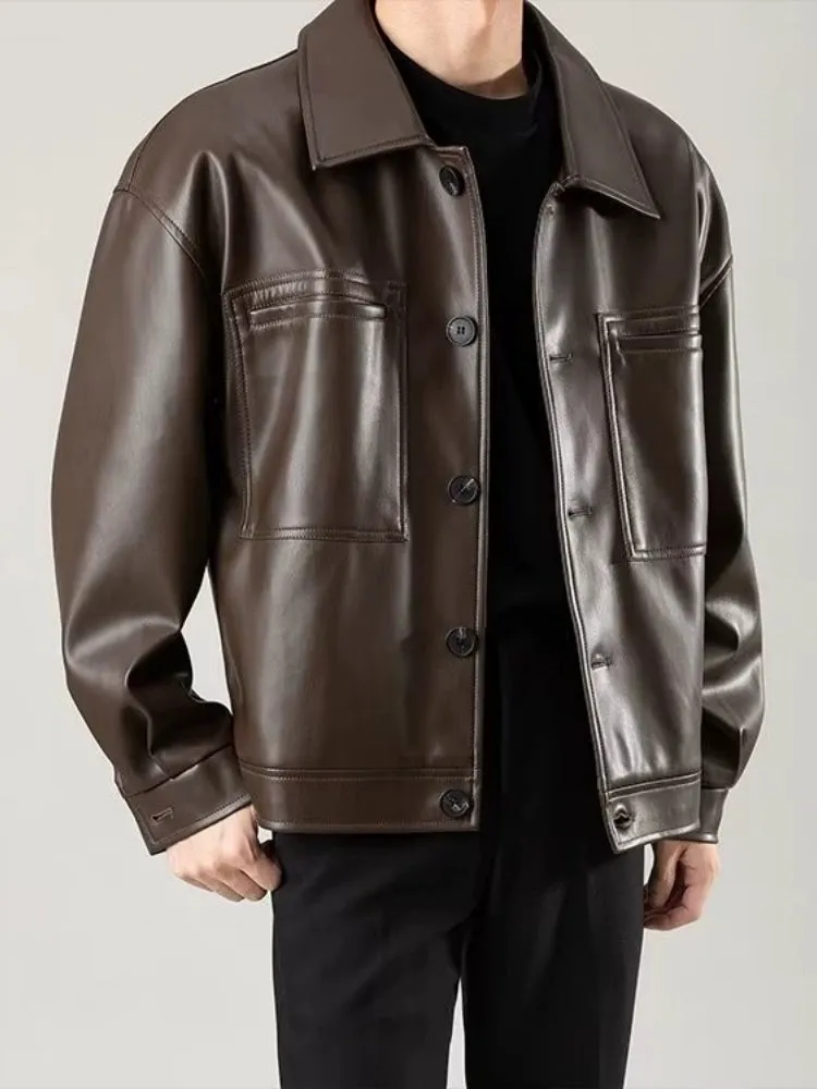 Lightly Mature Retro Loose Fashion Brand Handsome Leather Jacket